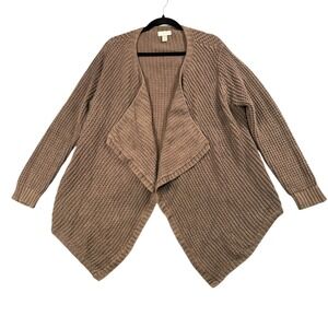LOFT Brown Chunky Waffle Knit Waterfall Open Front Cardigan Sweater XL